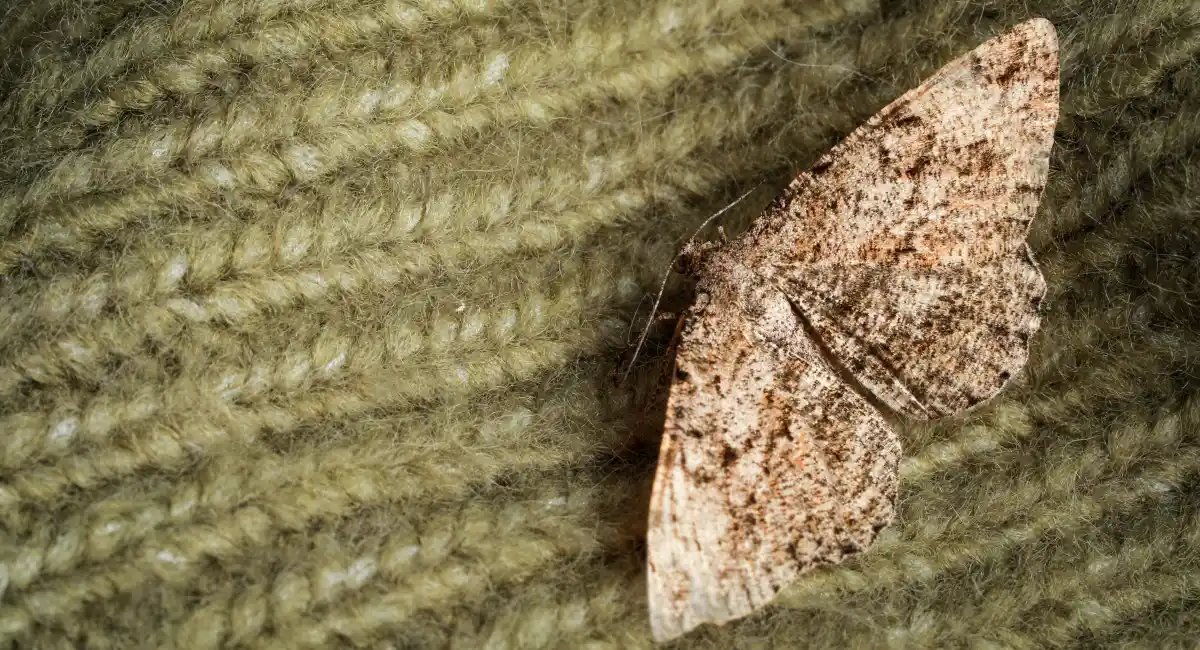 Indian Meal Moth sitting on a green piece of fabric