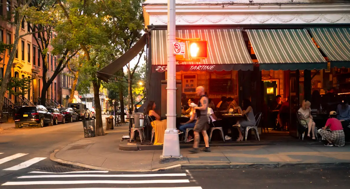 A West Village NYC restaurant street scene