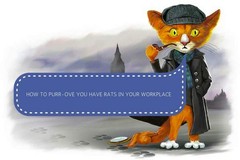 A graphic of a cat wearing detective attire with the words "how to prove you've got rats in your workplace".