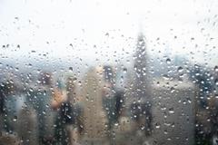 A foggy window on a rainy day.