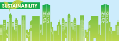 A city graphic with the word "sustainability" on it.