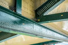 Metal beams with nails on top.