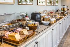 A hotel breakfast buffet.