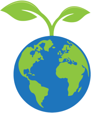 A graphic of a globe with a plant growing from it.