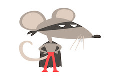 A cartoon rat wearing a superhero uniform.