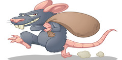 Animated rat sneering with a bag slung over its shoulder.